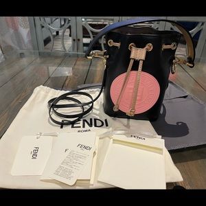 (SOLD) Authentic FENDI calfskin Stamp patch mini mon tresor bucket bag.  (SOLD)
